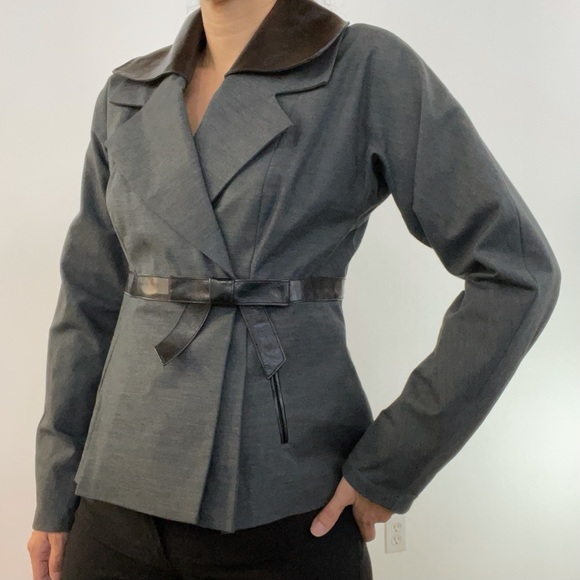 Tracy Reese Detachable Leather Collar Suit Jacket - Picture 2 of 11
